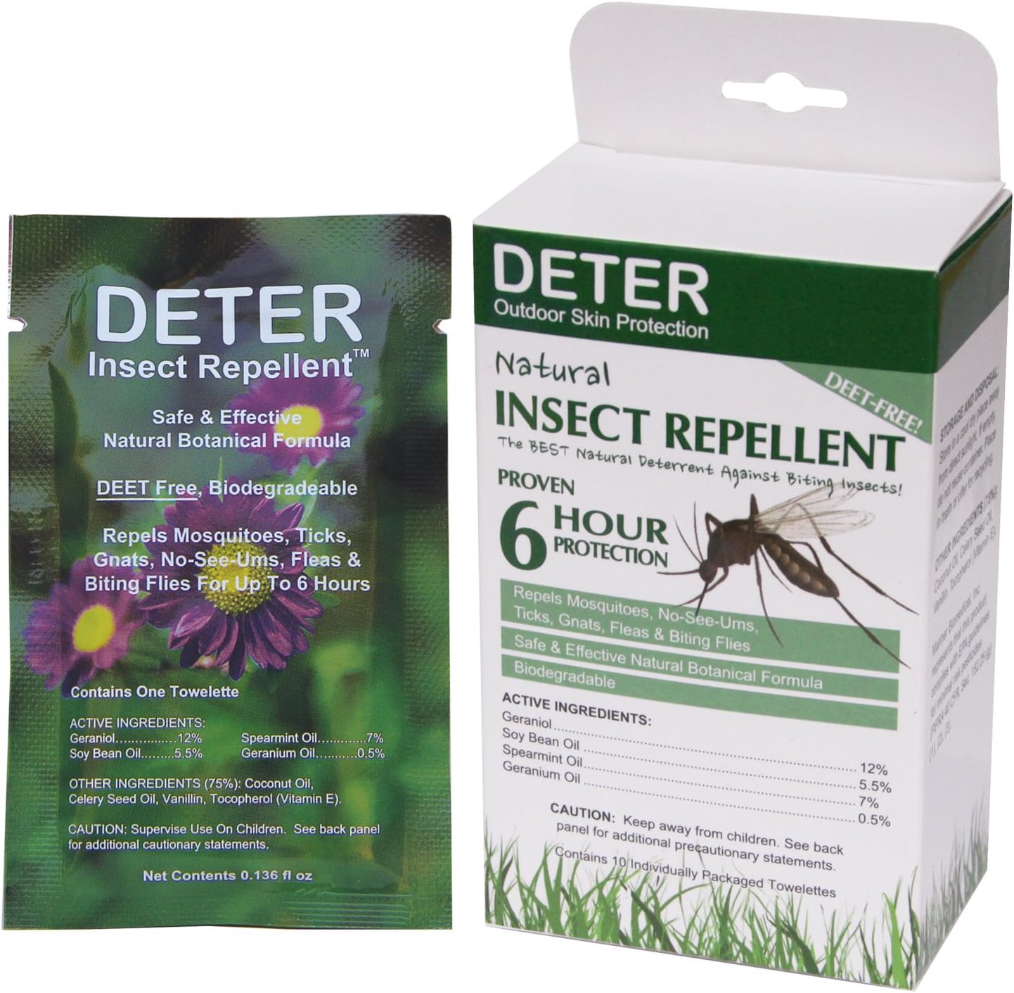 Deter Natural Insect Repellent Wipes 10 Towelettes
