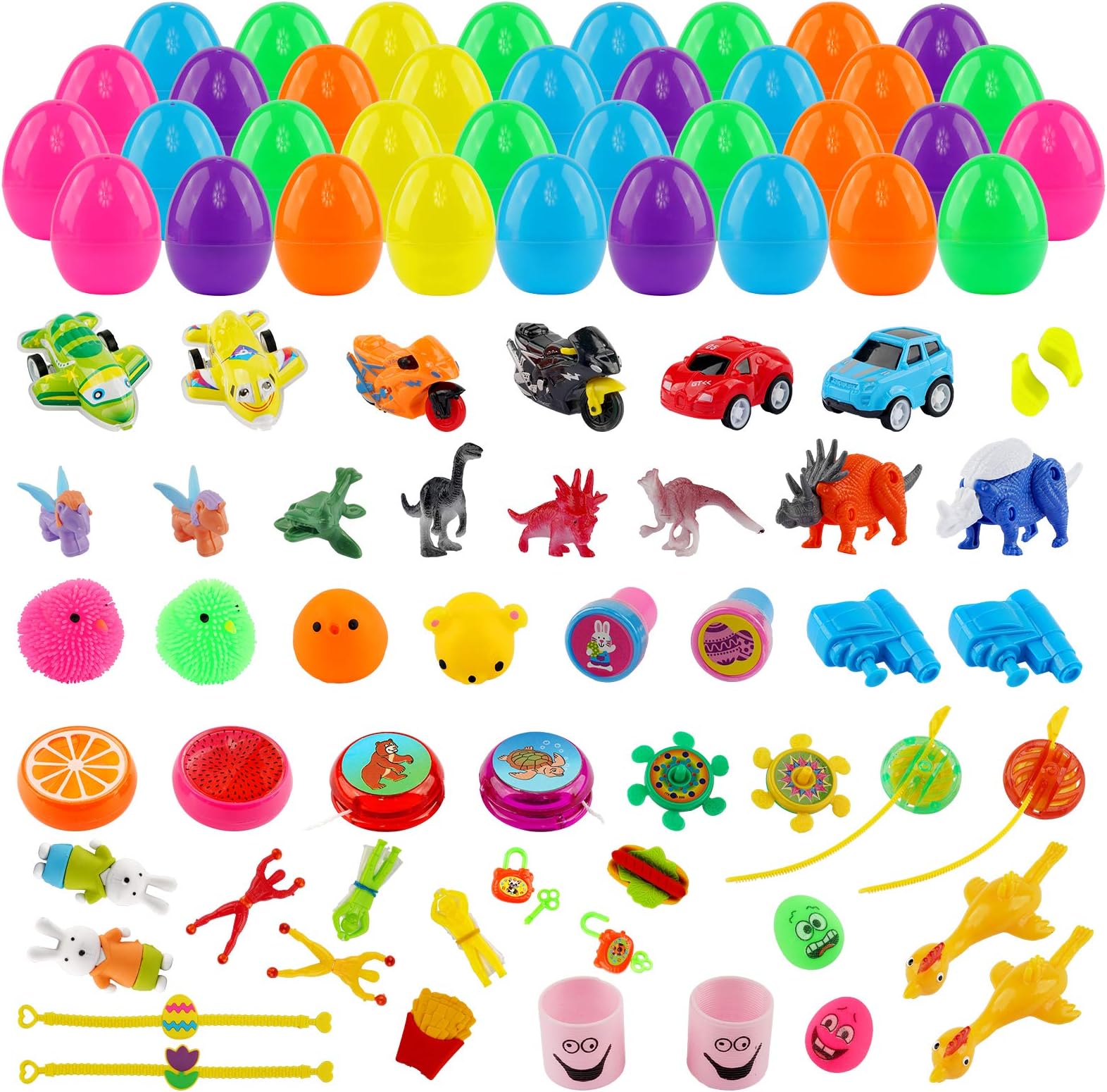 FUNNISM 50 PCs Toy Filled Surprise Eggs 2.5'' Colorful Prefilled Plastic Easter Eggs with Toys - Easter Basket Stuffers Easter, Easter Egg Hunt Party Favors for Kids