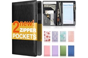 Forvencer Server Book, 2 Zipper Pocket, Server Books for Waitress, Waitress Book for Servers, Fits Waitress Apron, Guest Book, Waitress Accessories, Serving Book,Receipt Holder, Black