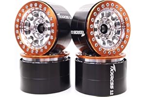 Txxrcss RC 2.2 Aluminum Alloy Beadlock Wheels and Tires Upgrades Accessories Rims for 1/10 SCX10 TRX4RC4WD and D90 RC Crawler Axial Remote Control Car (4pc) (Silver Orange)