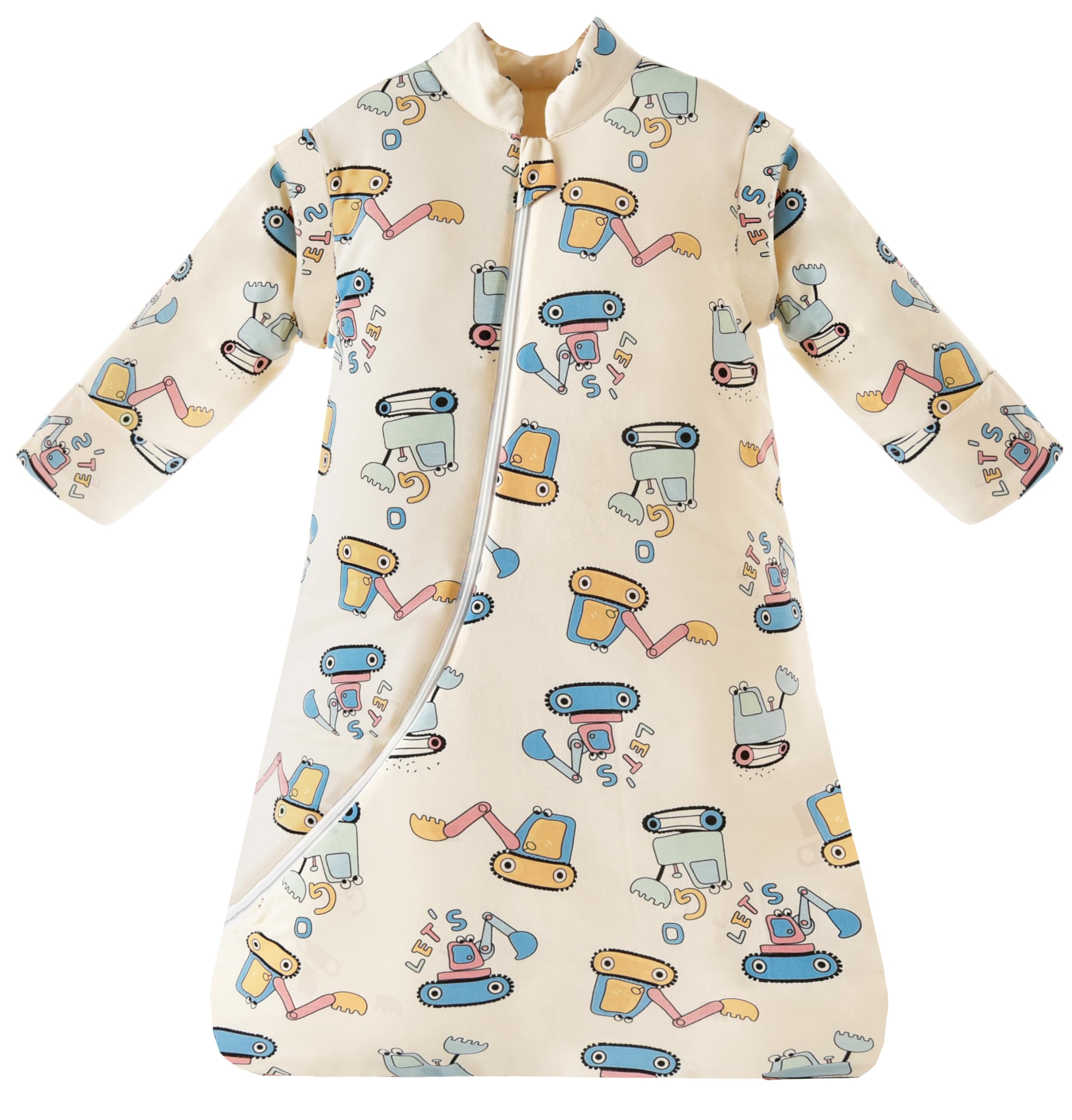 Chilsuessy Baby Sleeping Bag with Detachable Long Sleeves 2.5 Tog Wearable Blanket for Winter Toddler Sleeping Bag Kids Sleeping Sack for Infant Toddler, Cartoon excavator/2.5 Tog, 3-6 Months — image 1