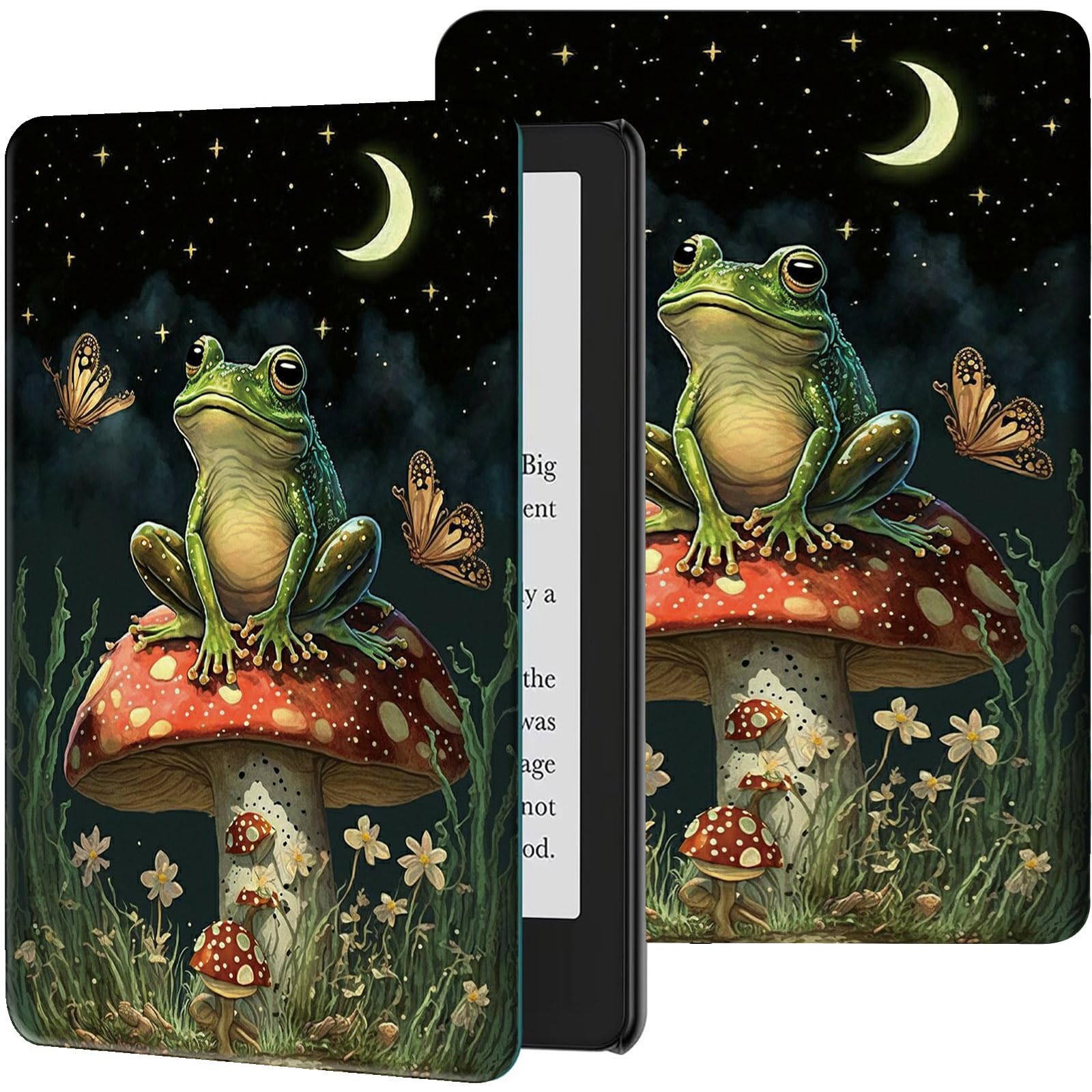 Photo 1 of (ONLY 1) Case for 7" All-New Kindle Paperwhite (12th Generation, 2024) and Kindle Colorsoft Signature Edition Slim Lightweight PU Leather Stand Smart Cover with Auto Wake/Sleep, Mushroom Frog