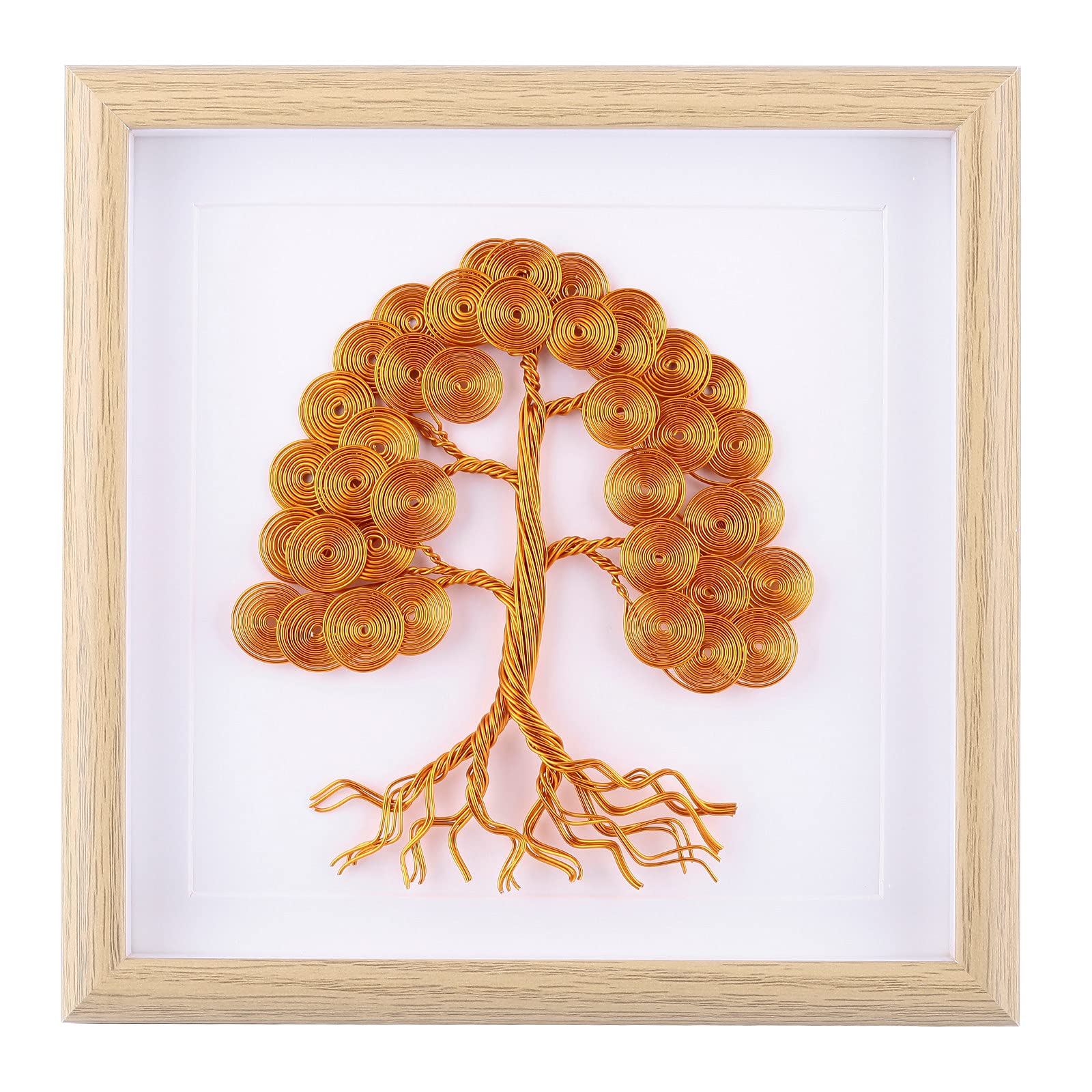 mookaitedecor Handmade Tree of Life Framed Picture Wall Art & Art Deco Home Decor, Aluminum Wire Handicraft Pretty Room Desk Decor Good Luck Table Decorations(Orange)