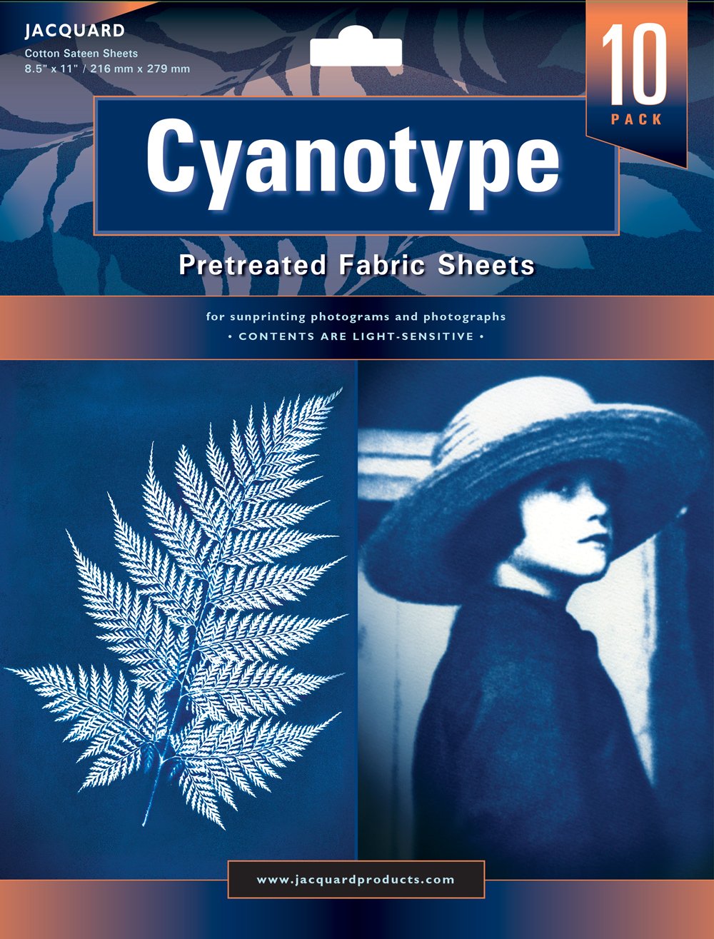 Jacquard Cyanotype Fabric Sheets, Pre-Sensitized Cotton Sateen for Easy Sun Printing, Professional-Quality Fabric Sheets, Just Expose & Rinse, Create Stunning Cyanotype Prints with UV Light, 10-Pack