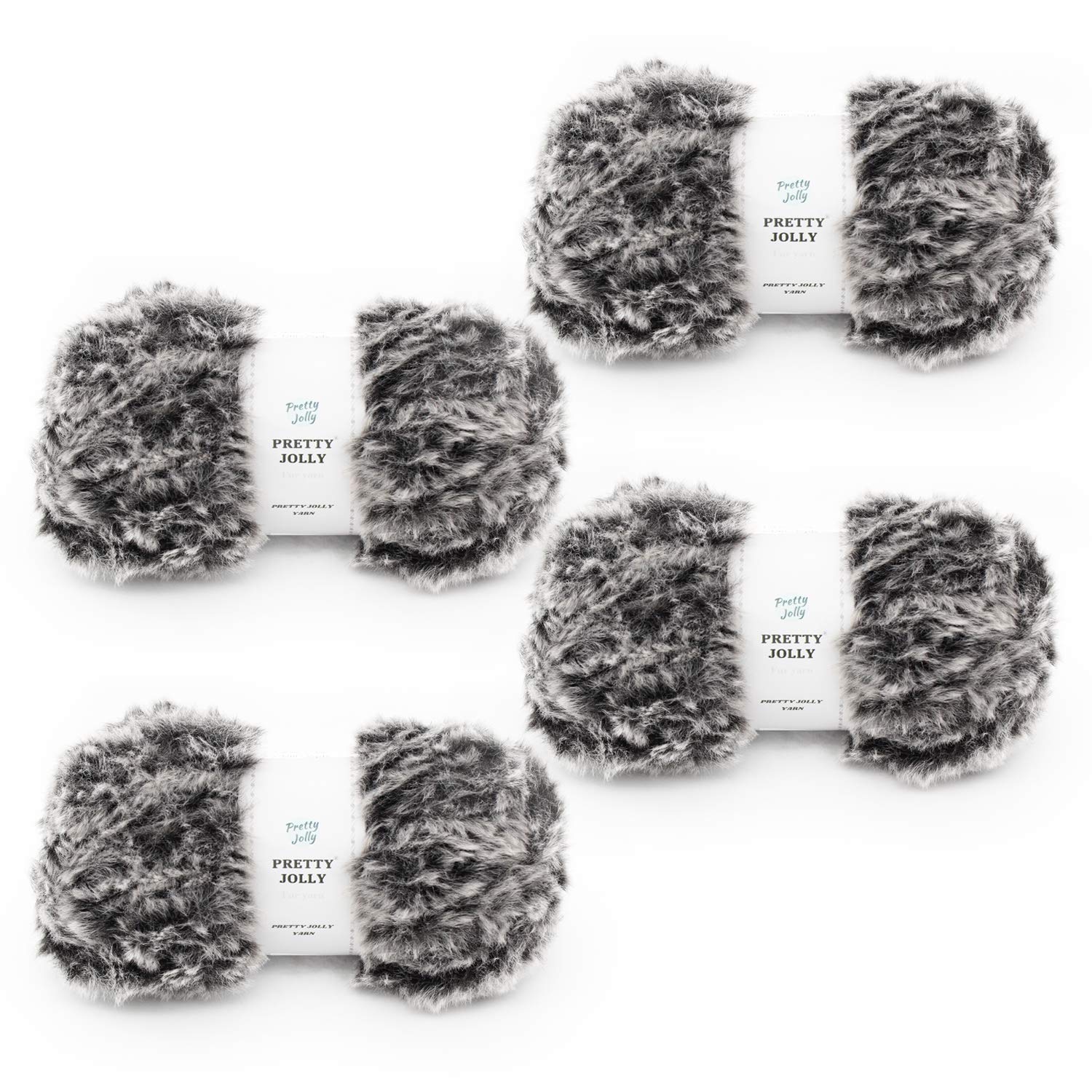 Pretty Jolly 4 Balls Faux Fur Super Soft Chunky Fluffy Eyelash Polyester Yarn - Black with White