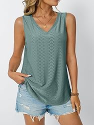 AUTOMET Women Summer Tank Top Eyelet Embroidery