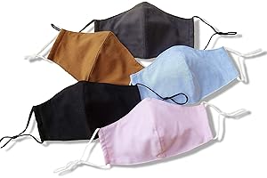 Hope Love Shine Cotton Face Masks w/Adjustable Ear Loops & Filter Pocket - Waterproof, Reusable, Washable Cloth Fabric Face Masks for Women, Men, Adult (Gray, Pink, Black, Blue, Mustard Yellow 5 Pack)