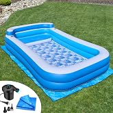 Inflatable Pool w/Bench Seat, 10ft x 6ft, Electric Pump &amp; Ground Tarp Included - Fast Setup and Reinforced Seams