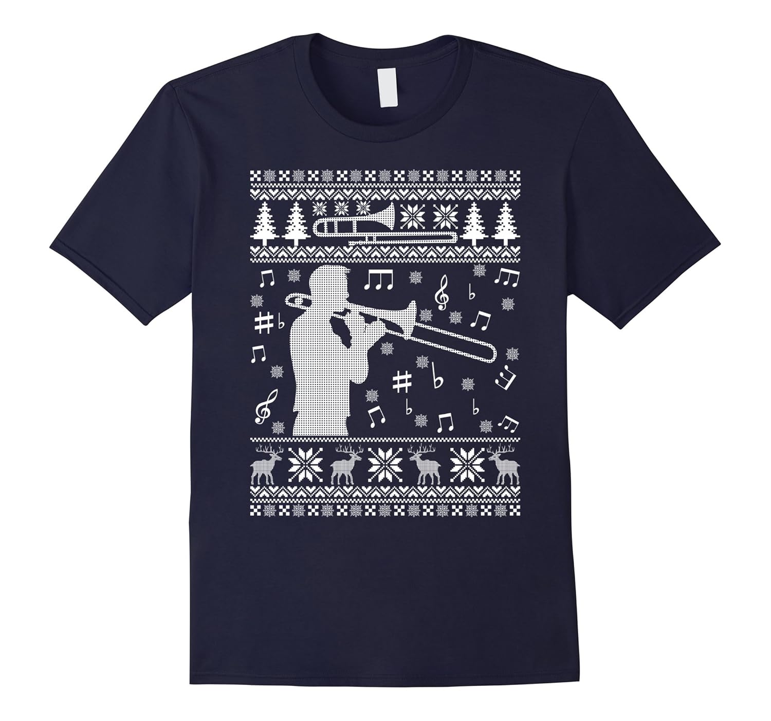 Trombone Ugly Christmas Sweater Band T-Shirt-ANZ