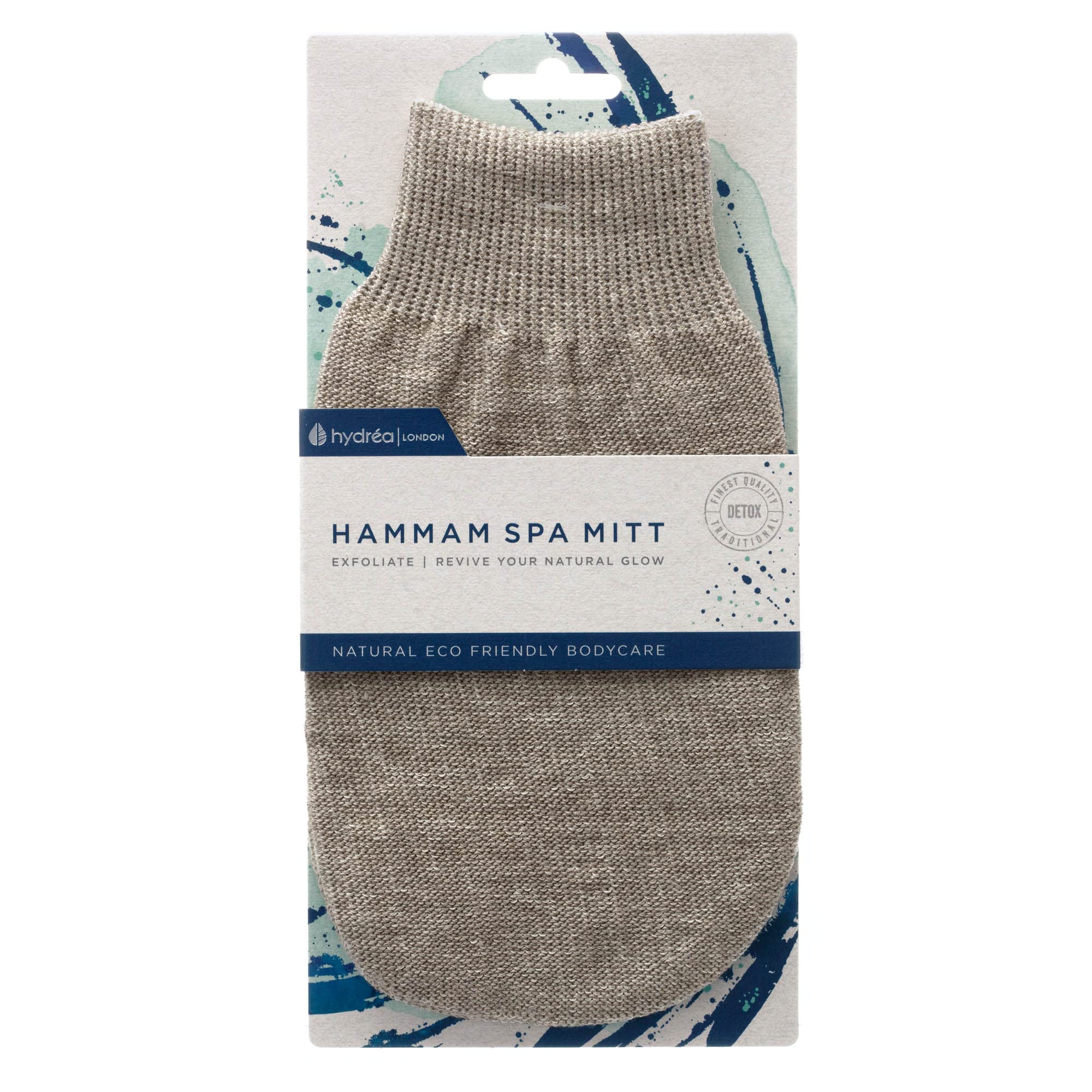Hydréa London Linen Hammam Exfoliating Spa Mitt. Exfoliate and Scrub away Dead Skin Cells to reveal super smooth, radiant skin.