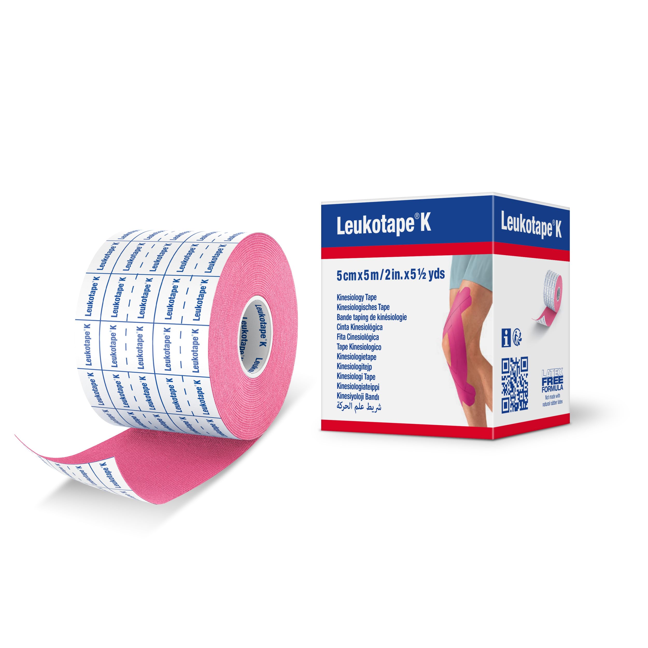 Leukotape K Kinesiology Tape – Water-Repellent, Skin-Friendly, Stays in Place for up to 9 Days – 5cm x 5m, Pink, 1 Roll