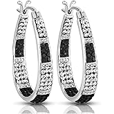 Savlano 14K Gold Plated Inside Out Crystal Hoop Earrings - Oval Shape Earrings for Women Comes with Gift Box