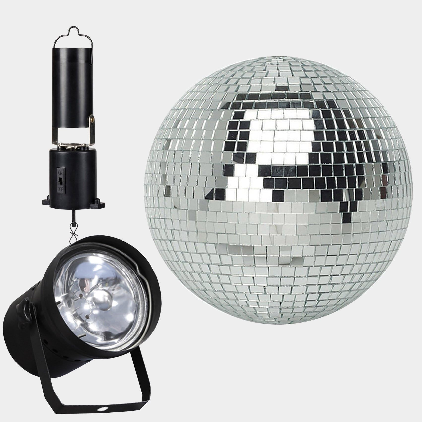 8" Disco Ball Party Kit with 8" Mirror Ball, Pinspot and a Battery Powered Motor - Adkins Professional Lighting