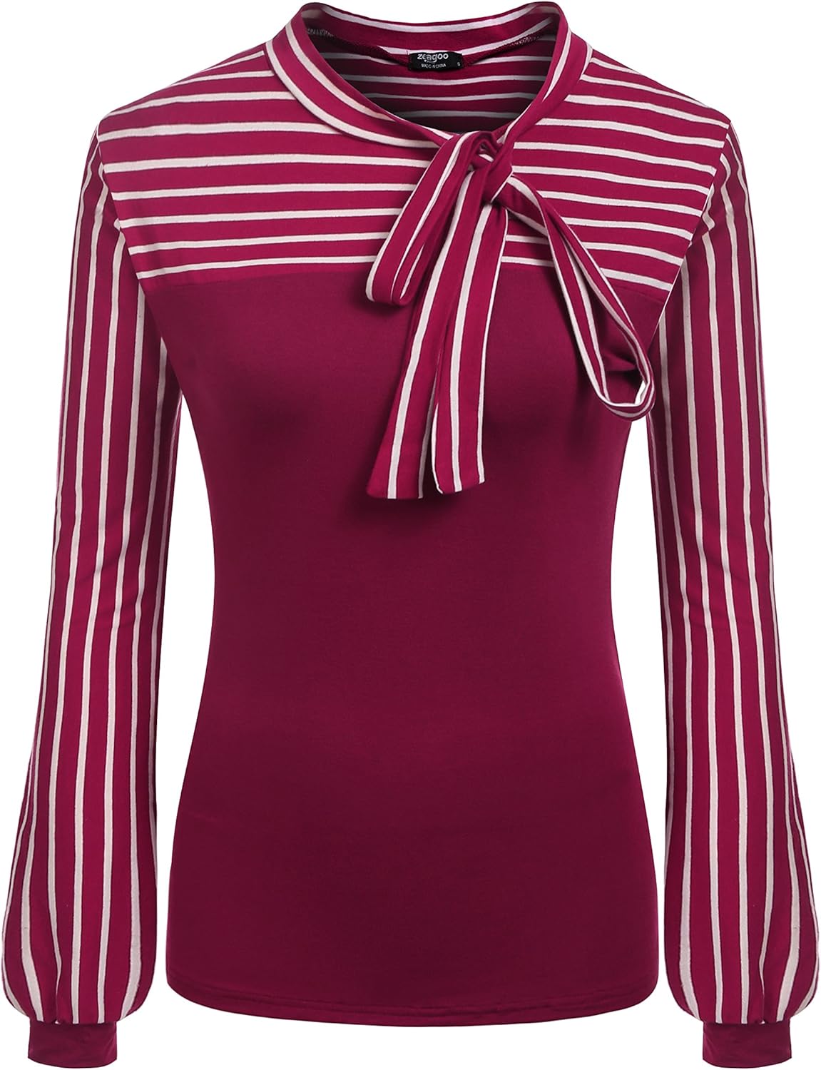 Women's Tie-Bow Neck Striped Blouse Long Sleeve Shirt Office Work Splicing Blouse Shirts Tops: Clothing