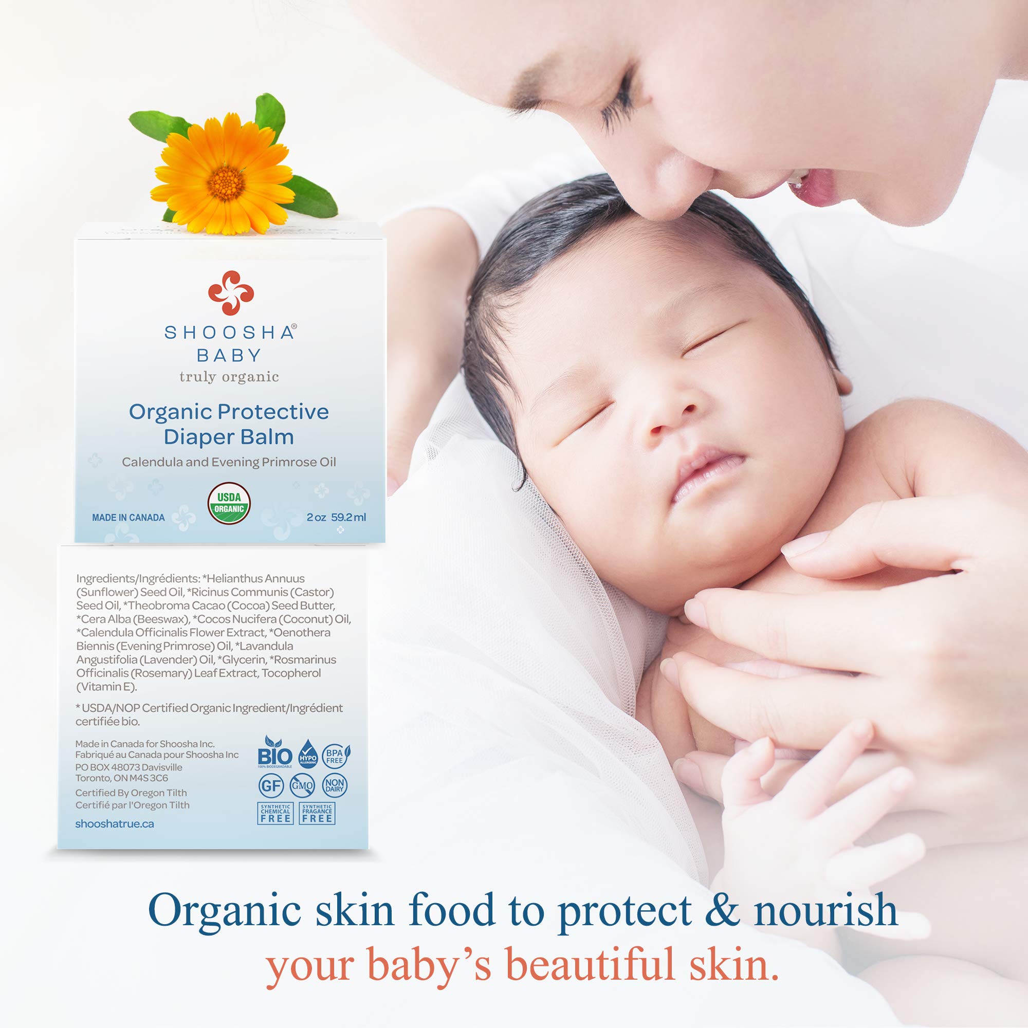 Shoosha Organic Diaper Balm (USDA-Certified Organic, for Sensitive Skin, Baby Diaper Rash Cream, Fragrance-Free, Hypoallergenic)
