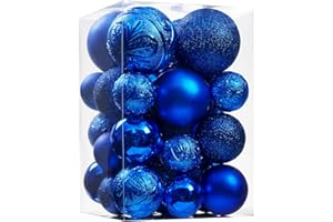 Wironlst Christmas Ball Ornaments - 30pcs Shatterproof Plastic Christmas Ornaments Hanging Ball Decorations for Xmas Tree, Holiday, Wedding, Party (Multi-Size, Blue)