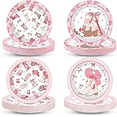 48 Pcs Pink Western Cowgirl Paper Plates Coquette Bow Cowgirl Disposable Tableware Pink Bowknot Dinnerware Rodeo Bachelorette Party Supplies for Baby Shower Wedding Birthday Party Decorations