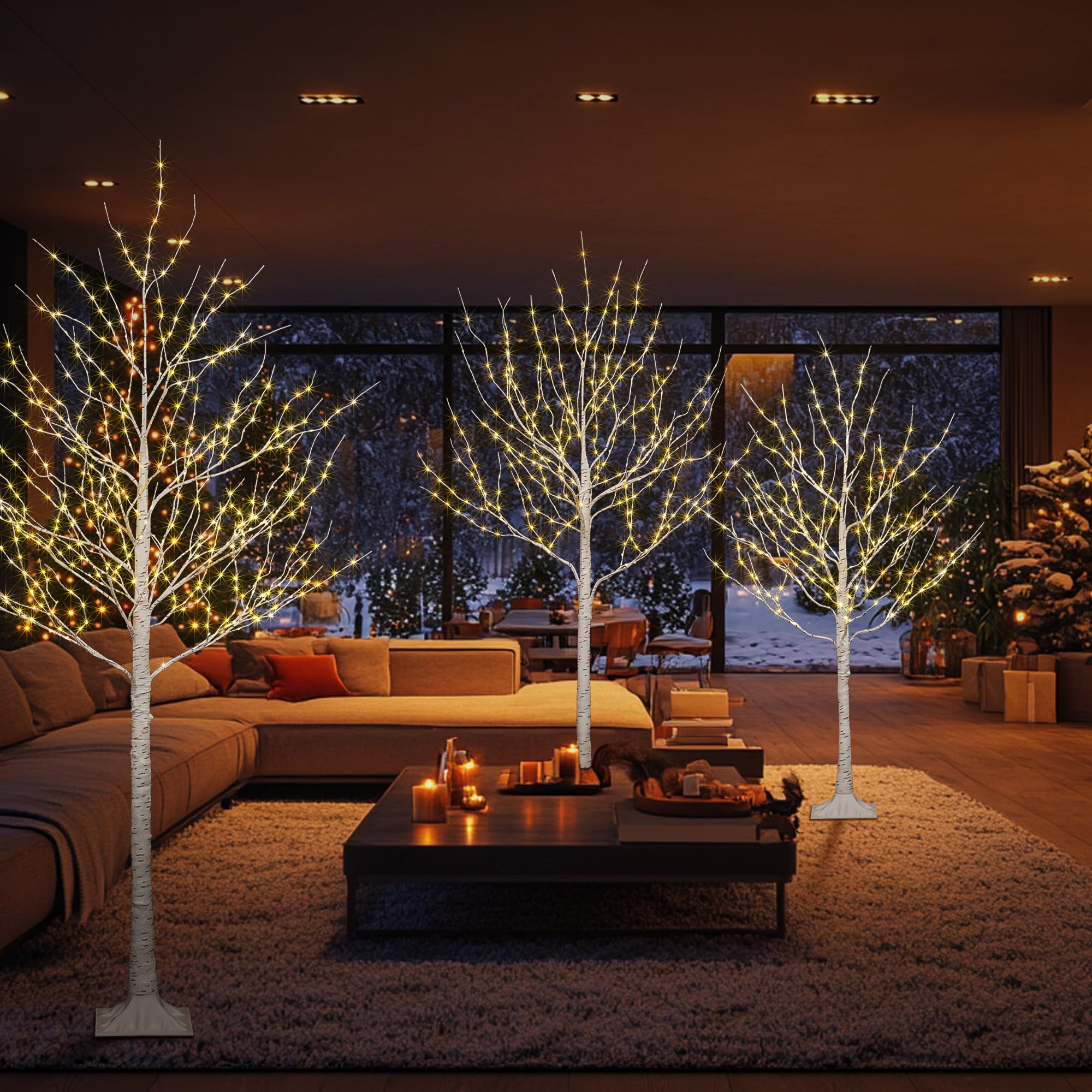 Photo 1 of Set of 3 Fairy Lighted Tree 4FT 6FT and 8FT LED Lighted Birch Tree for Decoration Inside and Outside Home Patio Wedding Festival Christmas Decor Warm White