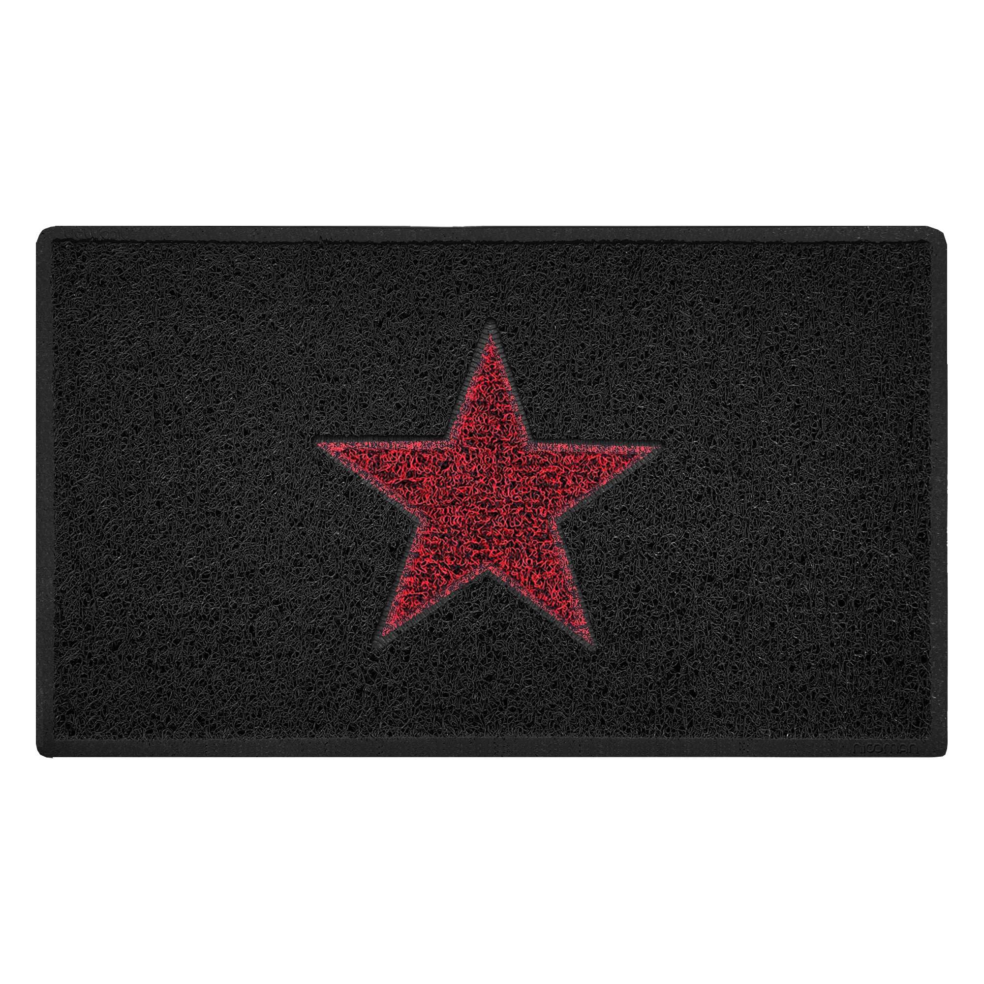 Nicoman STAR Door Mat｜Entrance Barrier Dirt-Trapper Floor Mat｜Patio Garden Conservatory Doormat｜Indoor Outdoor Matt｜Black with Red Star,75x44cm (29.5x17.3inches)