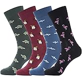 KONY Men's Cotton Dress Crew Socks 4 Pack - Fun Colorful Striped Business Socks Gift for Men, Size 9-12