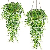 RAINFLOW 2PCS Artificial Hanging Plants - Likelife Faux Ivy Vine with Bushy 3D Effect Leaves, Fake Hanging Plant for Shelf Wall Home Office Porch Garden Jungle Party Wedding Indoor Ourdoor Decoration