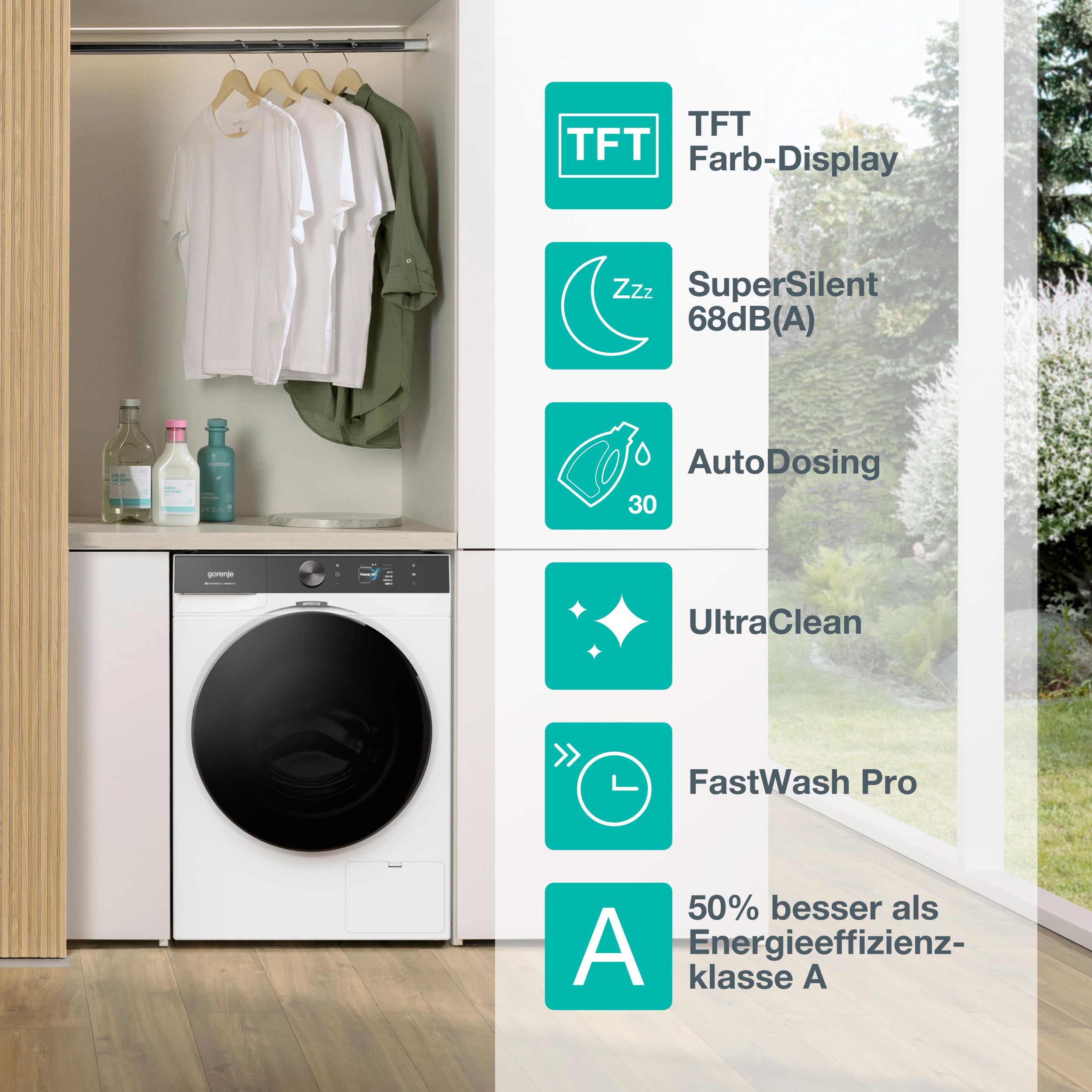 Gorenje WG814A5T4 Waschmaschine mit Dampffunktion, 10kg, 1400 U/Min, 20 Programme, TFT Farb-Display, SuperSilent 68 db(A), AutoDosing, UltraClean, FastWash Pro, ConnectLife, ShoeWash, EEK A, Weiß 3