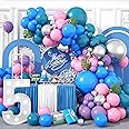 Blue Purple Balloon Arch Garland Kit, Purple Pink Blue Metallic Silver Balloons for Kids Birthday Hawaii Tropical Party Supplies Video Gaming Baby Shower Party Decorations