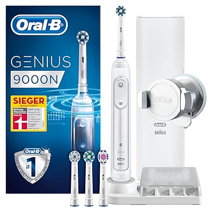 Oral-B Genius 9000N Elektrische Zahnbürste, mit Positionserkennungstechnologie, 4 Aufsteckbürsten und Premium Lade-Reise-Etui