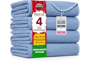 Utopia Bedding Washable Underpads 34" x 36" (Pack of 4), Waterproof Reusable Heavy Absorbency Incontinence Bed Pads for Adults, Kids, Elderly and Pets, Bedwetting Pads for Sofa and Couch (Blue)