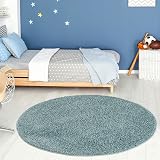 THE RUGS Round 120cm Duckegg Blue Shaggy Living Room Rug