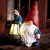 WONDHOME Garden Gnomes Statues Outdoor Decor with Shovel Solar Gnome with Lantern LED Lights,Terrace Xmas Courtyard Lawn Patio Porch Decoration Birthday Christmas Housewarming Gift for Mom Women
