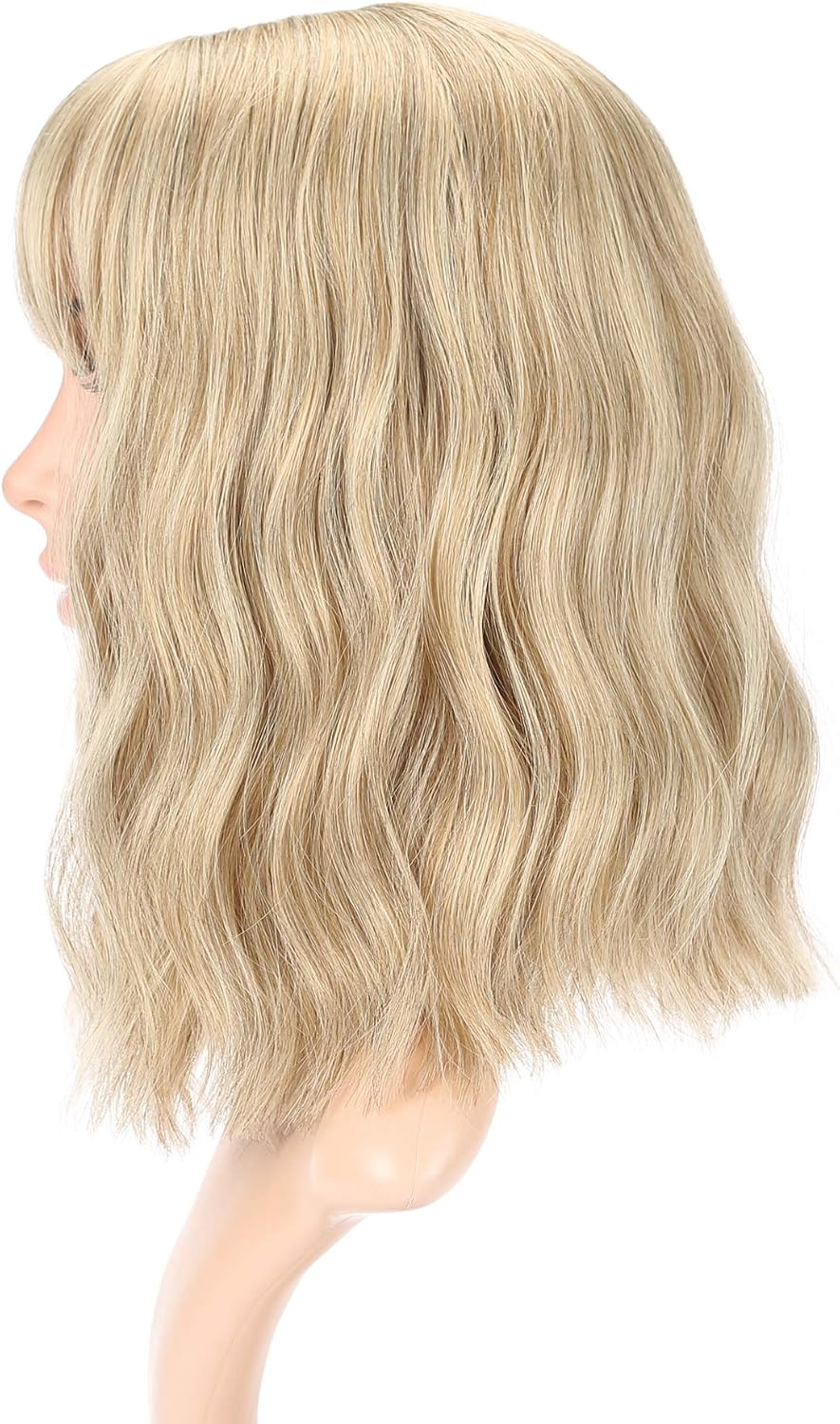 FAELBATY Blonde & Gold Bob Wig - Loose Wave, Air Bangs, Shoulder Length, Curly Wavy Synthetic, Mix Colors, 12" - Image 4