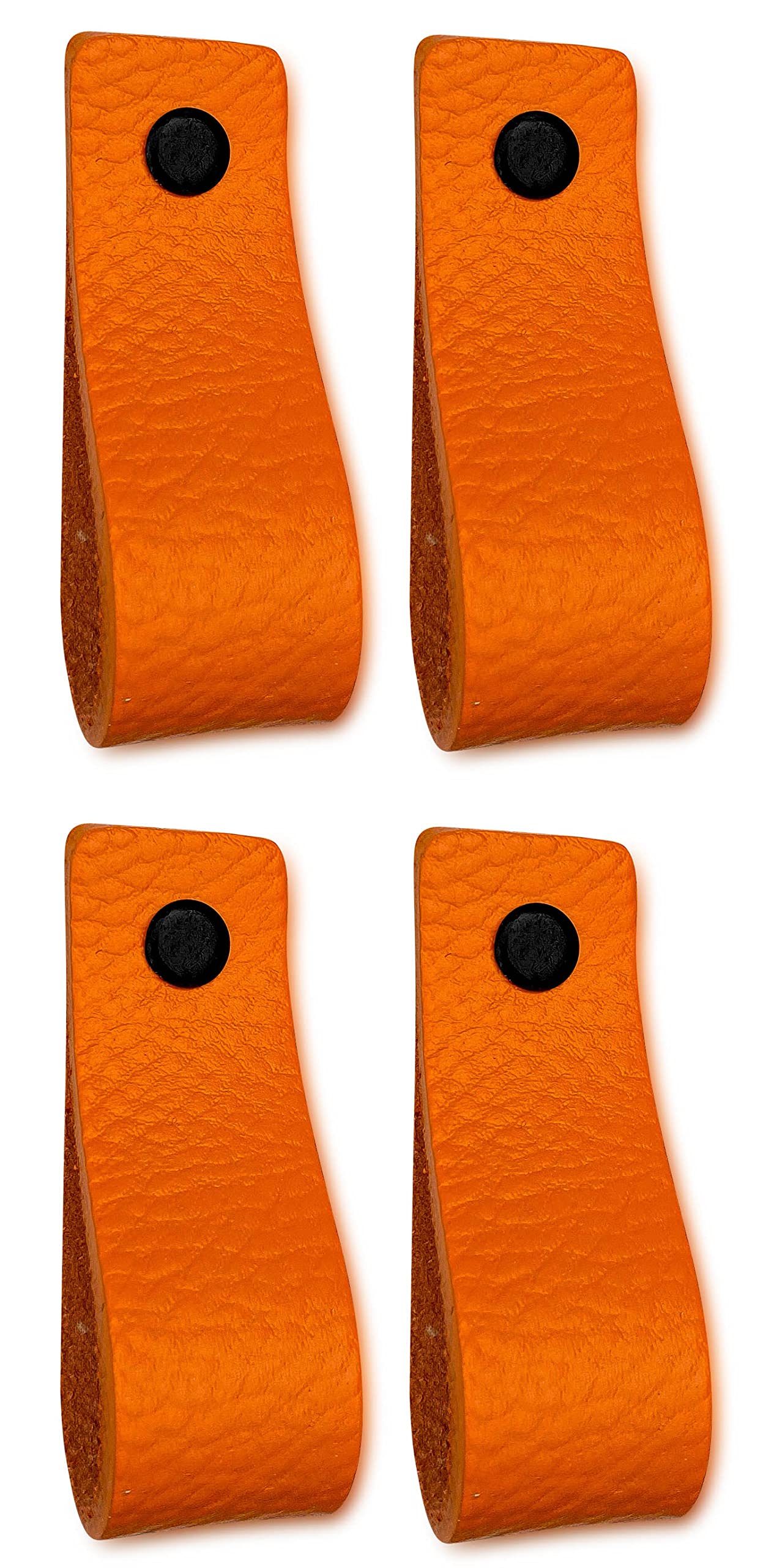 Brute Strength - Orange Leather Cabinet Handles - 4 Pack - 16.5 x 2.5 cm - Kitchen, Bathroom, Dresser