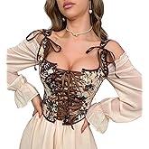 INOGIH Womens-Vintage-Renaissance-Corset-Tops - Lace-Up Sleeveless Floral-Print Overbust-Bodyshaper Going-Out