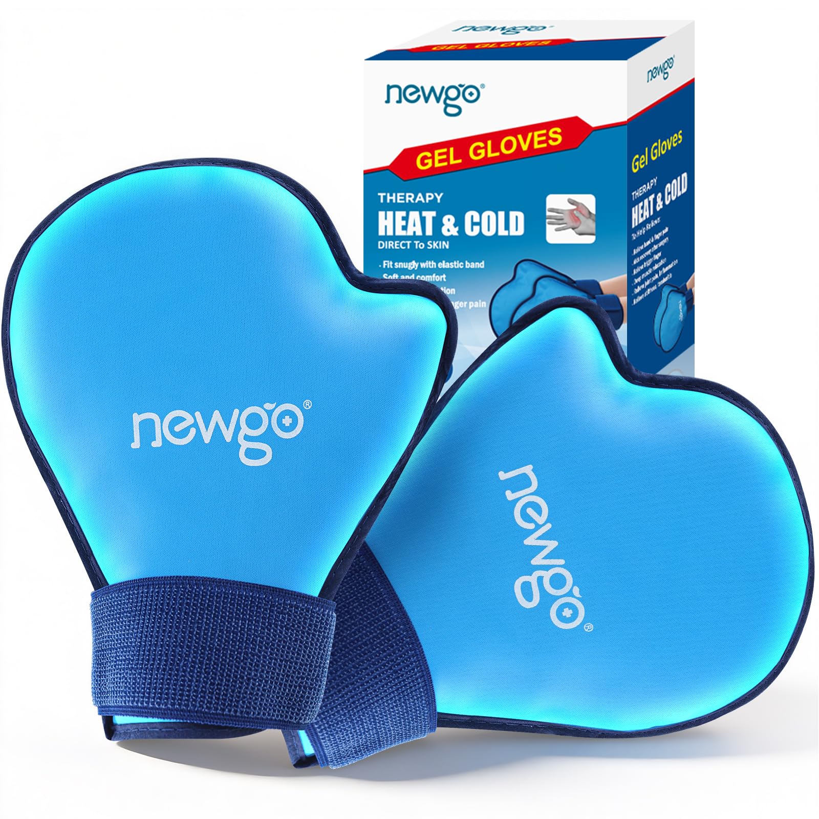 NEWGO Hand Ice Pack Glove, 2Pack Hot Cold Therapy Full Coverage Ice Cryotherapy Gloves, Soft Gel Cold Gloves for Arthritis, Carpal Tunnel, Chemotherapy, Swelling -Blue