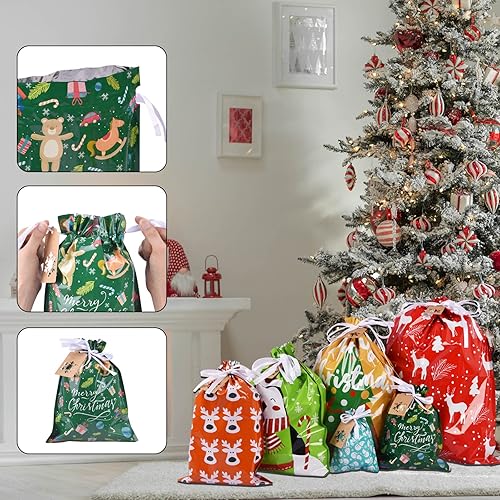 Drawstrings Christmas Gift Bags Assorted Sizes, 34Pcs Holiday Gift - Main Image