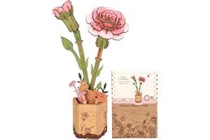 Wowood 3D Flower Wooden Puzzles for Adults-Pink Carnation, DIY Wooden Flowers Model Kit Building Set Crafts for Adults to Build, Botanical Collection/Ideal Creative Gift Ideas/Housewarming (124PCS)