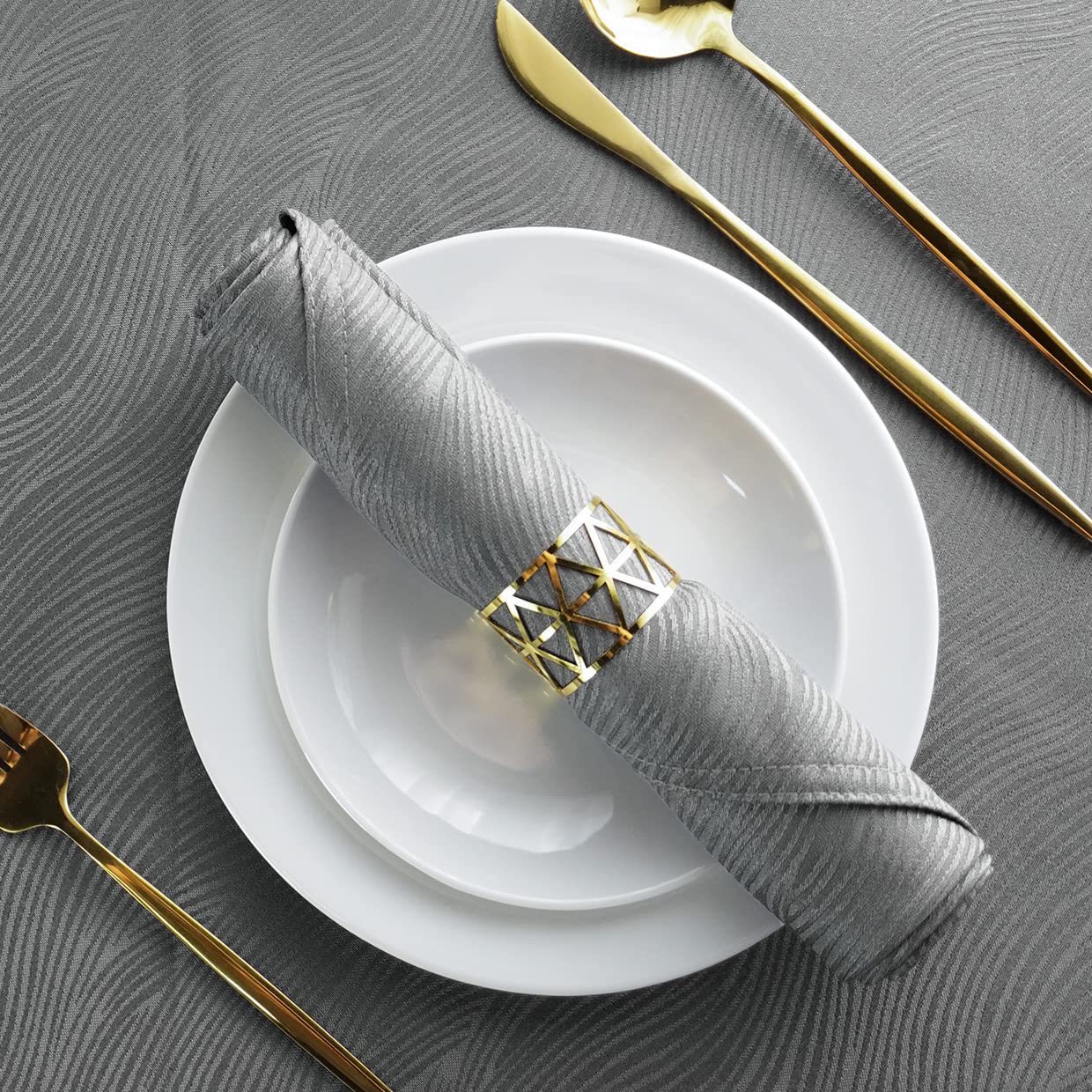 SPRICA Jacquard Napkin Set of 4 Solid Color Heavy Weight Soft Napkins, Machine Washable, Grey — image 1