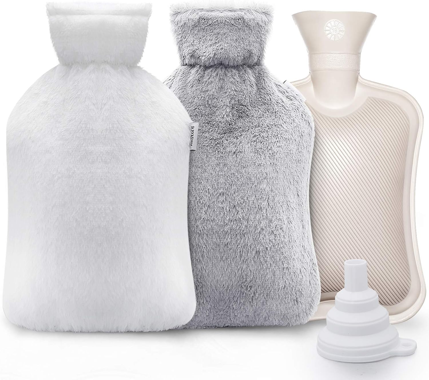 Anstore 2 Litre Hot Water Bottle with Cover, Hot Water Bottle Rubber Super Soft Fluffy Cover
