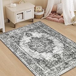 Area Rug 3x5 Vintage Rug: Washable Indoor Medallion