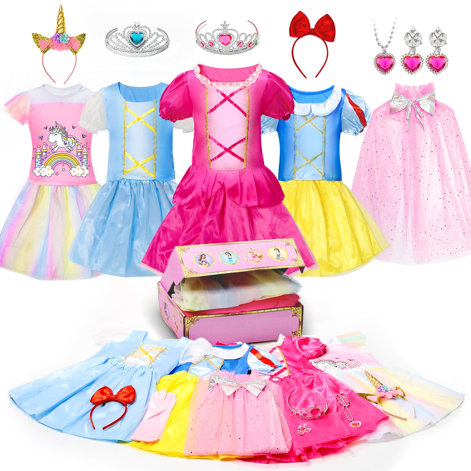 Princess Dress Up for Girl - Dress up Clothes for Toddler Girl, Princess Toys Christmas Birthday Gifts for 3 4 5 6 7 Little Girls