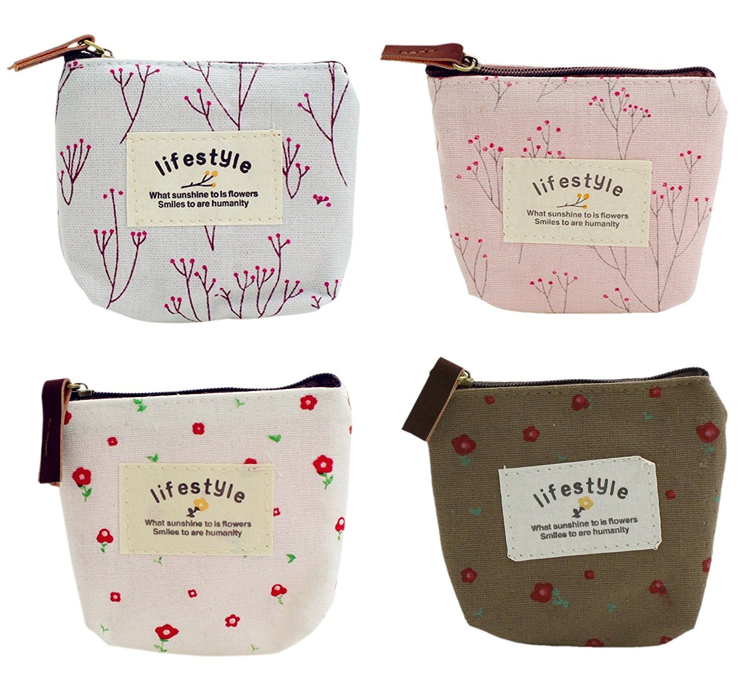 Cute Small Handbag Coin Zip Purse Mini Wallet Pack of 4,Canvas Pouch for Coin,Credit Card, ID Card, Keys, Headset, Lipstick
