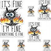 It's Fine I'm Fine Everything is Fine Stickers - 7 Pack Funny Cat in Fire Vinyl Decals Waterproof for Laptop Water Bottle Phone Journal Hard Hat - Sarcastic Anxiety Mental Health Humor