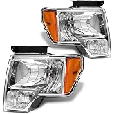 ADCARLIGHTS for 2009-2014 Ford F150 Halogen Headlight W/O Bulbs | Chrome Housing, IP67, Plug &amp; Play, amber reflector, clear lens, Polycarbonate lens