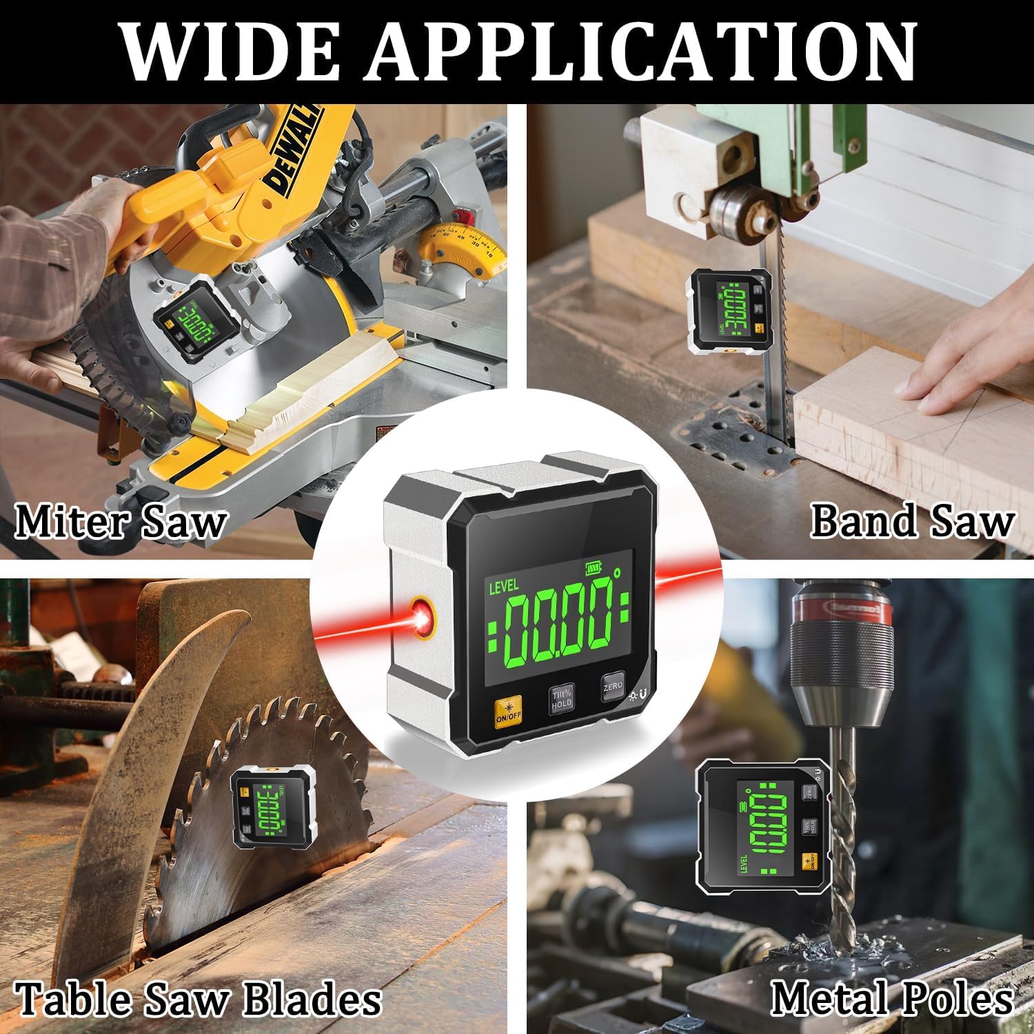 Digitaler Winkelmesser mit Laser, 4-seitig Magnetisch mit LCD Display, Type-C Schnittstelle IP54 Wasserdicht, ±0,2° Präzision Inklinometer für BAU, Maschinen, DIY Arbeiten 6