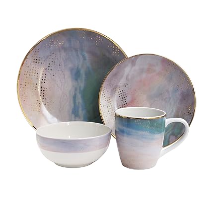American Atelier 7118-16-RB Soiree Agate Dinnerware Set, 10.5 x 10.5, Multicolor