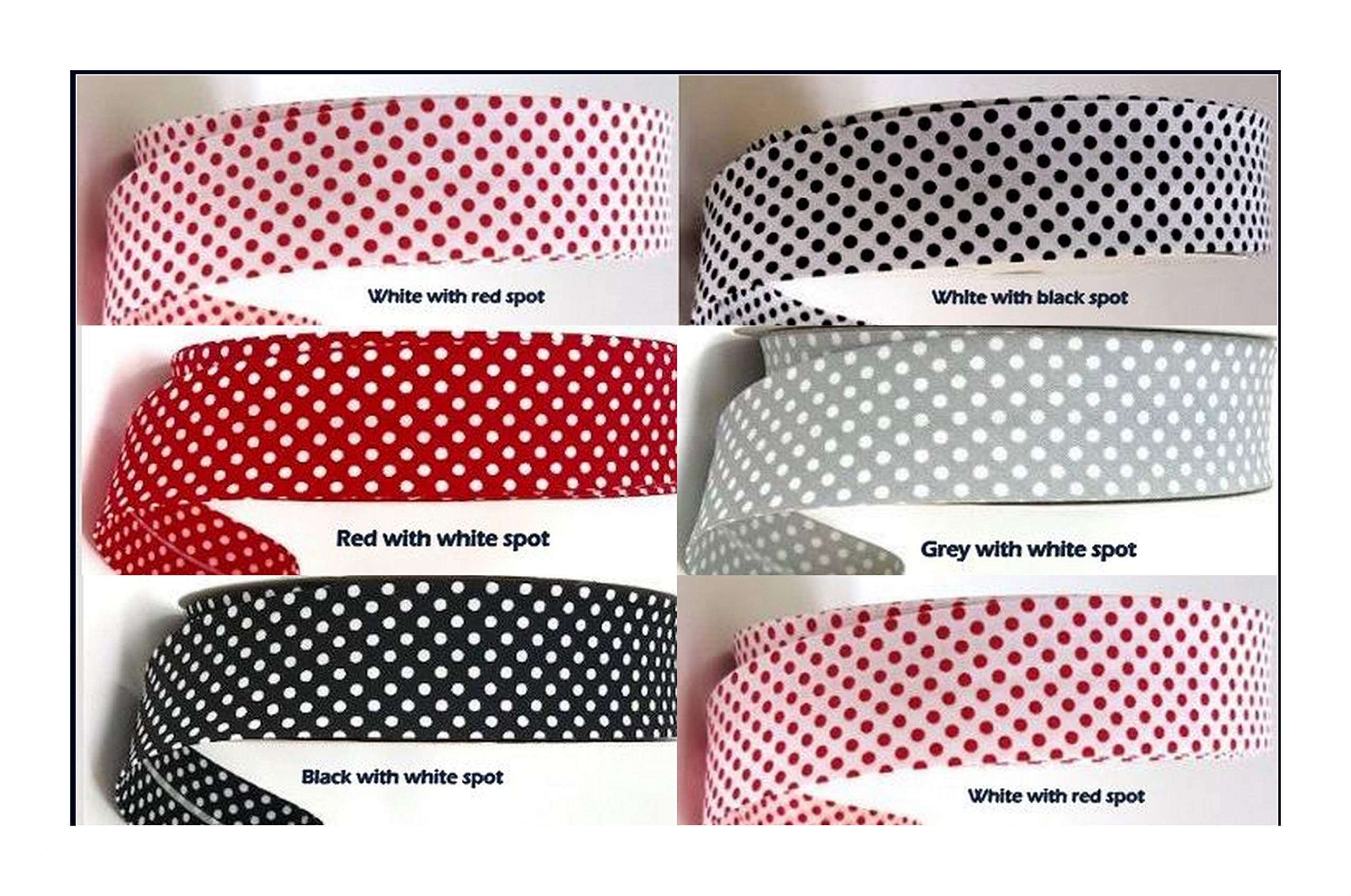 Cotton Spotty Polka Dot Double Fold Bias Binding Tape 30mm 1" Craft Trim Sewing Quilting 36 colourways in Ribbon Queen Wrapper UK Seller 5m Grey with White