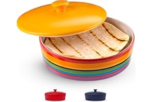 Tortilla Warmer, by Kook, Tortilla Holder, Taco Bar, Ceramic Hand-Painted with Lid, Authentic, Microwavable Storage Container