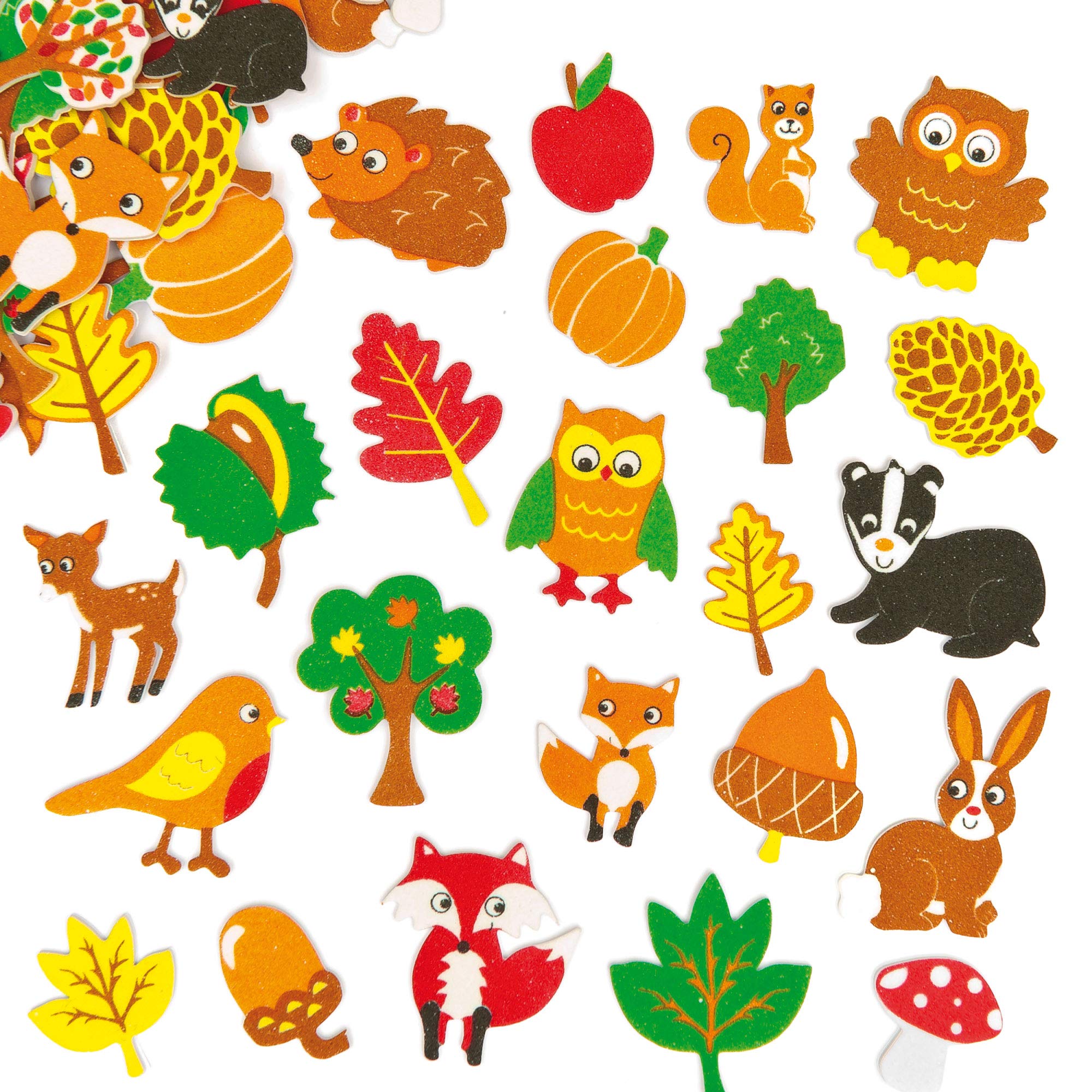 Baker Ross EF862 Woodland Friends Foam Stickers, Puffy Scrapbook Stickers in Fun Foam Shapes (Pack of 100)