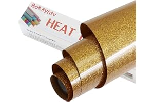Bonnyhtv Dark Gold Glitter HTV Heat Transfer Vinyl Roll, Glitter Iron on Vinyl for Cricut & Silhouette Cameo, 12" x 5ft Glitter Vinyl for Heat Transfer Vinyl for T-Shirts Gifts (Dark Gold)